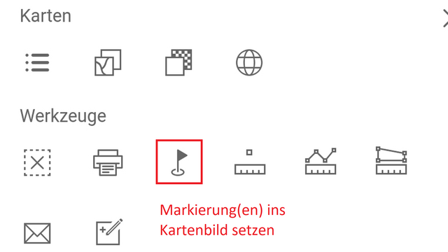 rot umrandeters Symbol, um eine Markierung ins Kartenbild zu setzen.