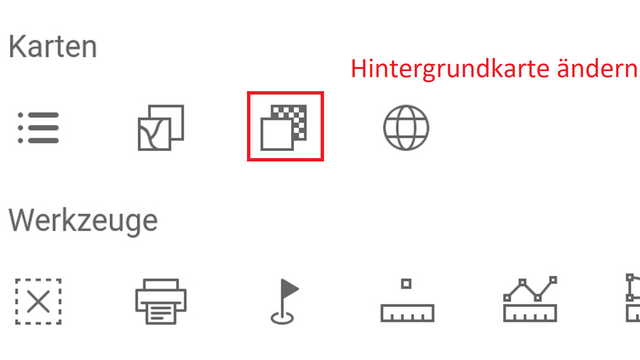 Kartenwerkzeuge: rot umrahmtes Symbol zum Ändern der Hintergrundkarte