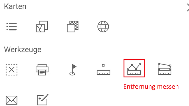 rot umrandetes Symbol, um eine Entfernung zu messen.